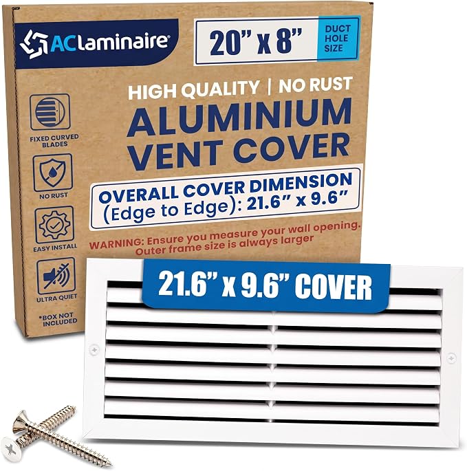 20x8 Aluminum Wall Ceiling Air Return Vent Cover HVAC Rustproof Grille by ACLAMINAIRE
