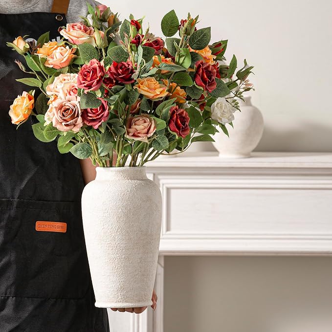 Ceramic Flower Vase, Large Flower Vase Tall Rustic Farmhouse Decorative Vase - Image 3