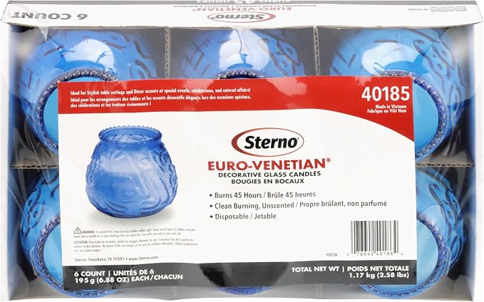 Sterno Euro-Venetian Wax Candles, 45-Hour Burn, 6 Pack | Decorative glass - Image 9