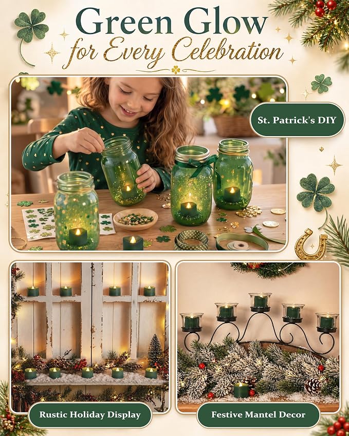 Homemory 12-Pack Green Flameless Battery Tea Light Candles, 200+ Hours | - Image 8