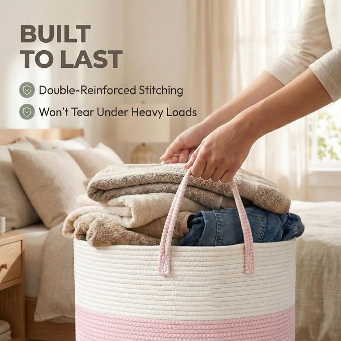 JMvicyroam 115L Extra Large Machine Washable Cotton Rope Blanket Basket | - Image 6