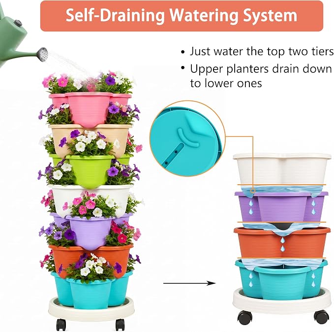 VECELO 7 Tier Vertical Garden Planter, Self Watering Stackable Planters - Image 3
