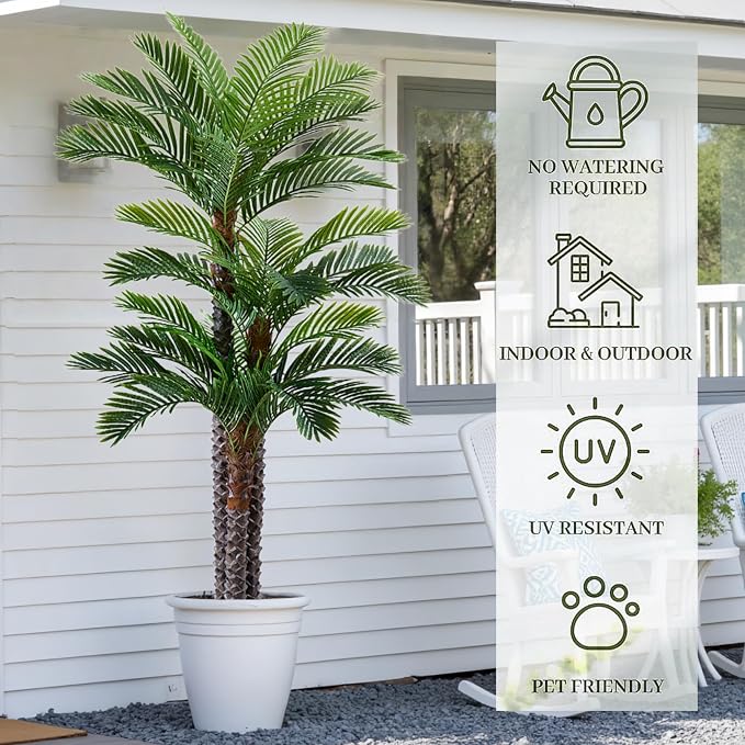8.5ft Artificial Triple Phoenix Palm Tree | Thick Trunks, Outdoor UV Resistant - Image 5