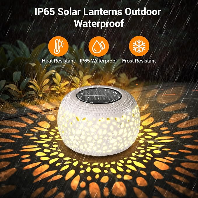 Solar Lanterns Outdoor Waterproof Lights: 2Pack White Hollow Out Metal Table - Image 5