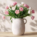 Ceramic Flower Vase with Handle, 7.9in Waterproof Farmhouse Table Rustic Vases by CUCUMI