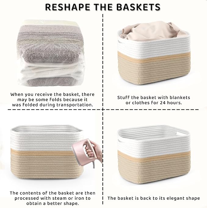 4 Pack Storage Baskets for Organizing, and Clothes, Cotton Rope Basket for - Image 7