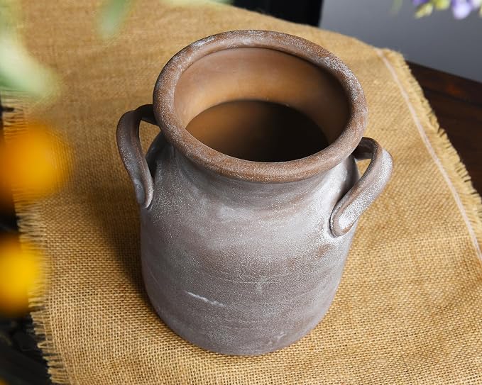 Quoowiit Ceramic Rustic Farmhouse Vase, Distressed Decorative Flower Vases - Image 8