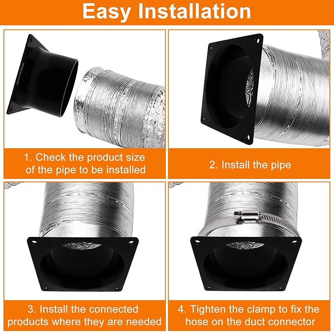 4 Inch Duct Connector Flange, Plastic Duct Dust Fittings Dryer Vent Connector - Image 4