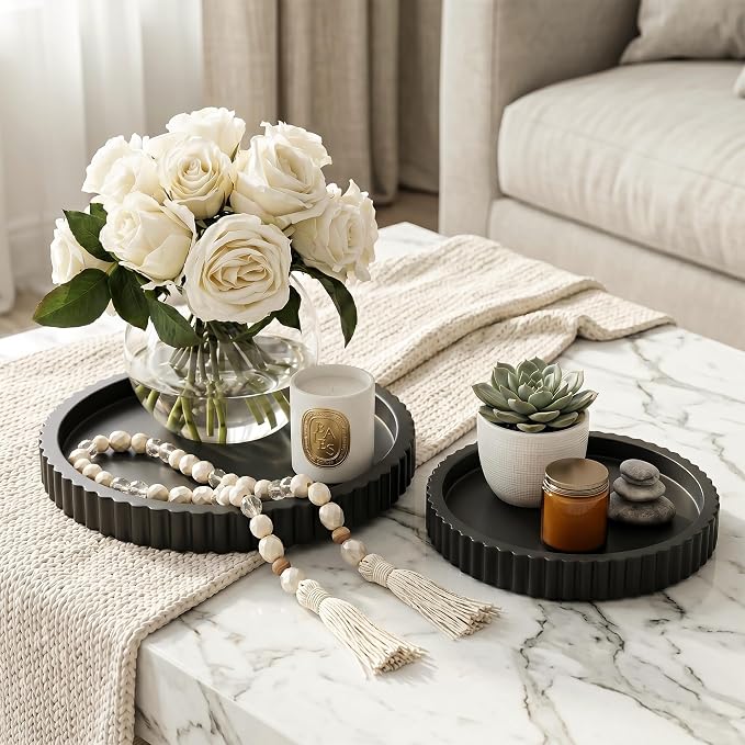 FGU 2 Pack Round Wood Decorative Trays - Image 4