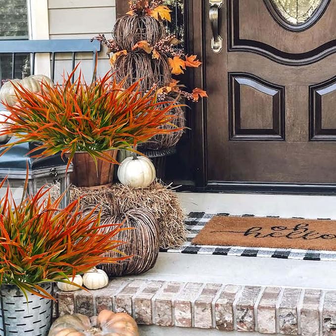 12 Bundles Fake Fall Outdoor Plants Artificial Grass, Autumn Orange | Fall Stems - Image 4