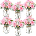 6 Sets Mason Jar Flowers Centerpiece Table Decorations, Coral Pink | Faux by Zeyune