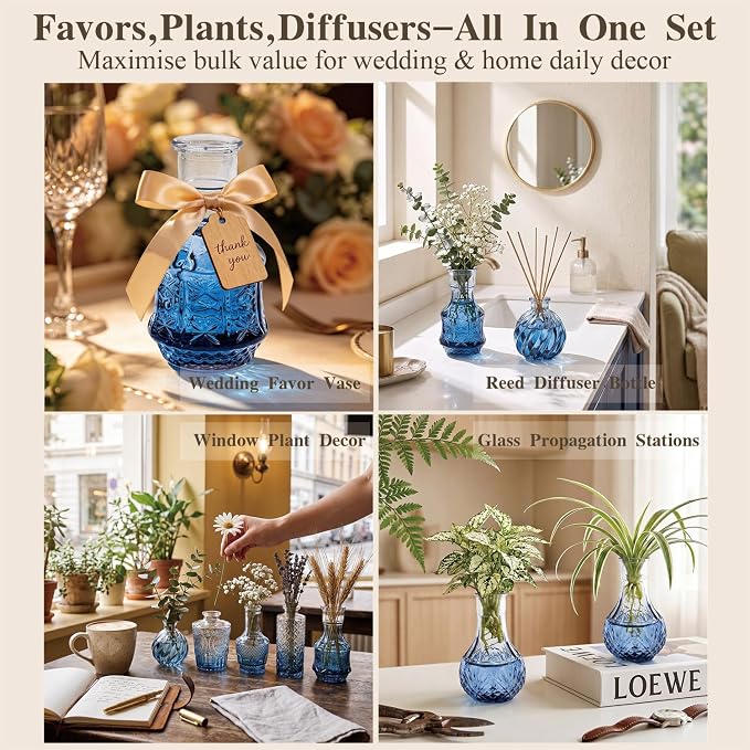 Clear Gradient Blue Glass Bud Vase Set of 14 Pcs, Small Bud Vases in Bulk - Image 3