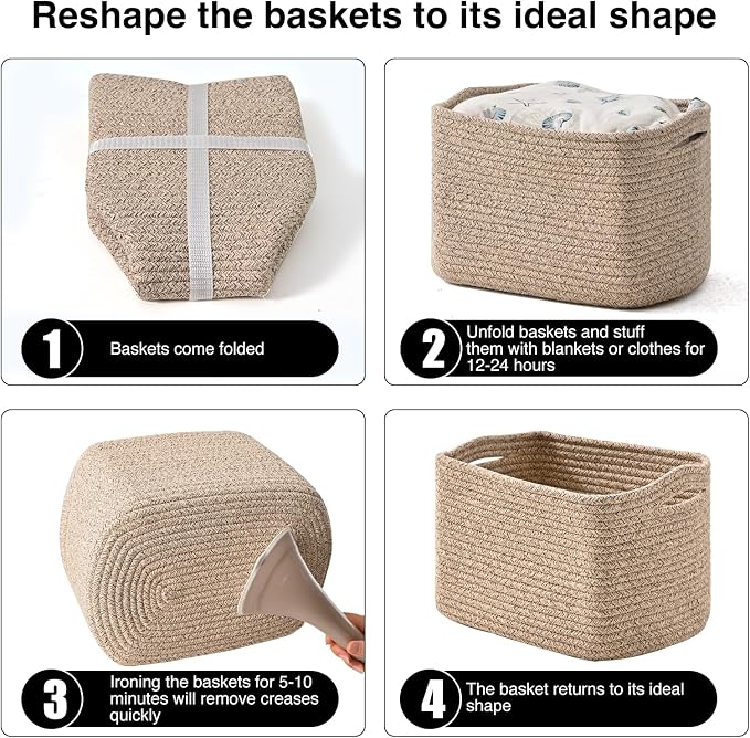 ICERZCZ Small Storage Baskets for Shelves Organizing, Woven Cotton Rope Baskets - Image 7