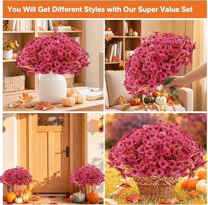 Powbrace 22 Pack Artificial Fall Flowers Mums - Image 3