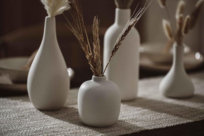 Set of 16 White Ceramic Bud Vases, Minimalist Boho Small Pampas Grass Flower - Image 4
