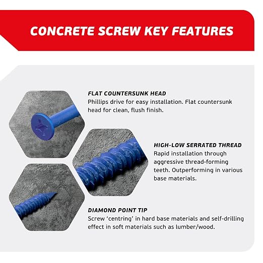 3/16 x 1-3/4" Countersunk Phillips Flat Head Blue Concrete Screw Anchors - Image 3