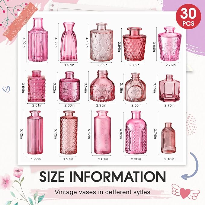 Yaomiao 30 Pcs Glass Bud Vases Centerpieces, Mini Colored Flower Vase - Image 2