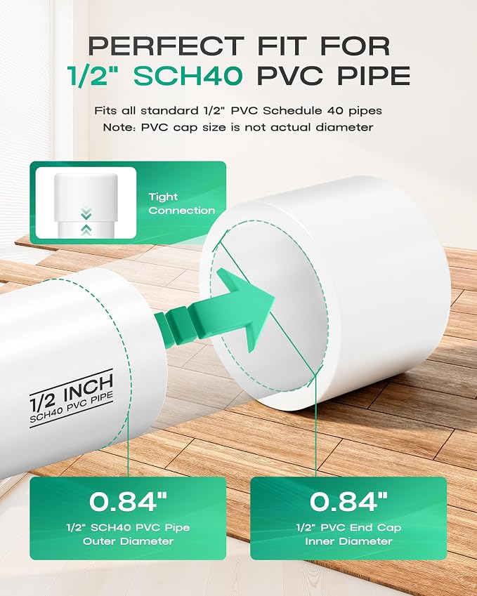 1/2 Inch PVC Cap, Fits Standard SCH40 1/2" PVC Pipe Fittings, Garden & Furniture - Image 3