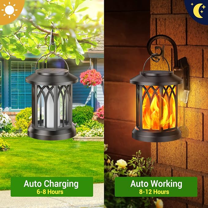 KOOPER 6 Pack Solar Lantern Outdoor Lights, Upgraded Flickering Flame Solar - Image 4