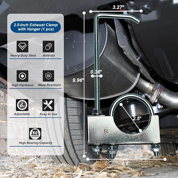 2.5" Exhaust Clamp With Hanger One-Piece Muffler Hanger, Corrosion Resistant - Image 3