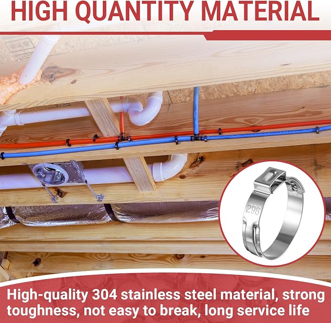 100 Pcs 1 Inch PEX Cinch Clamps, 304 Stainless Steel Crimp Rings Single Ear - Image 5