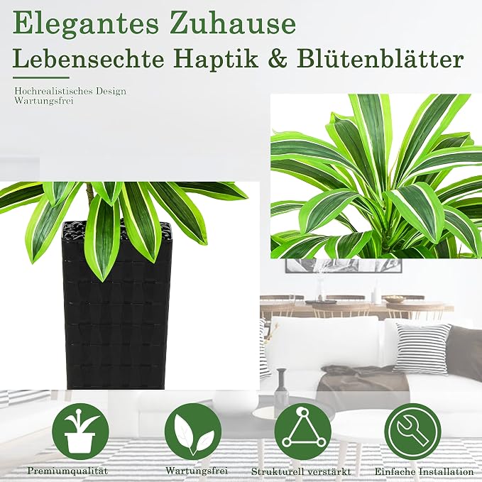 Artificial Dracaena Tree: 7FT Fake Plants Silk Faux Trees（Black Pot） | - Image 2