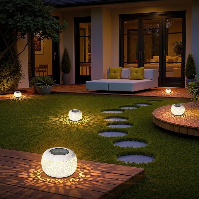 Solar Lanterns Outdoor Waterproof Lights: 2Pack White Hollow Out Metal Table - Image 8
