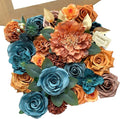 FACINOC Roses Artificial Flowers Teal Orange Bouquet Fall Fake Flower Combo | by FACINOC