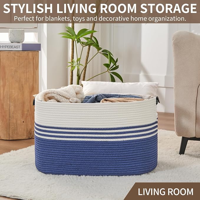 Laundry Hamper with Handles, 72L Rope Laundry Basket, toys and laundry in - Image 7