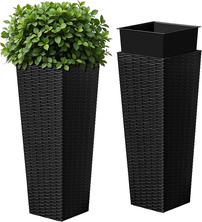Devoko Resin 23.6'' Tall Planters Set of 2, Large Taper Outdoor Planter | by DEVOKO