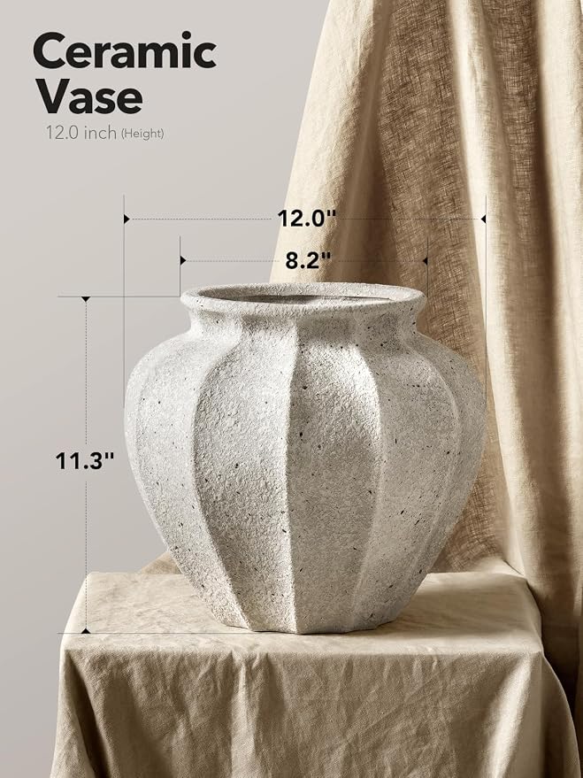 LE TAUCI 11.3" Ceramic Vase, Artisan Large White Ceramic Vase - Image 2
