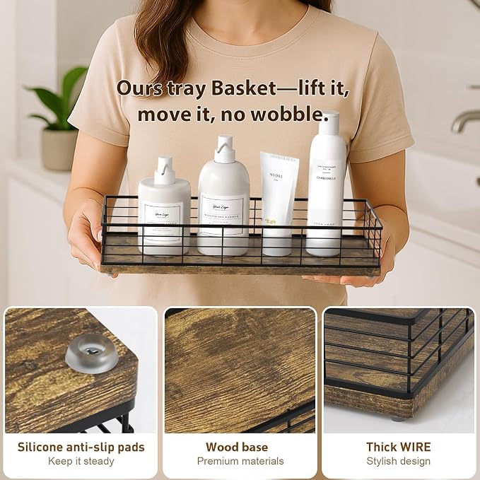 Toilet Paper Storage Basket, Narrow Bathroom Countertop Organizer Iron Metal - Image 5