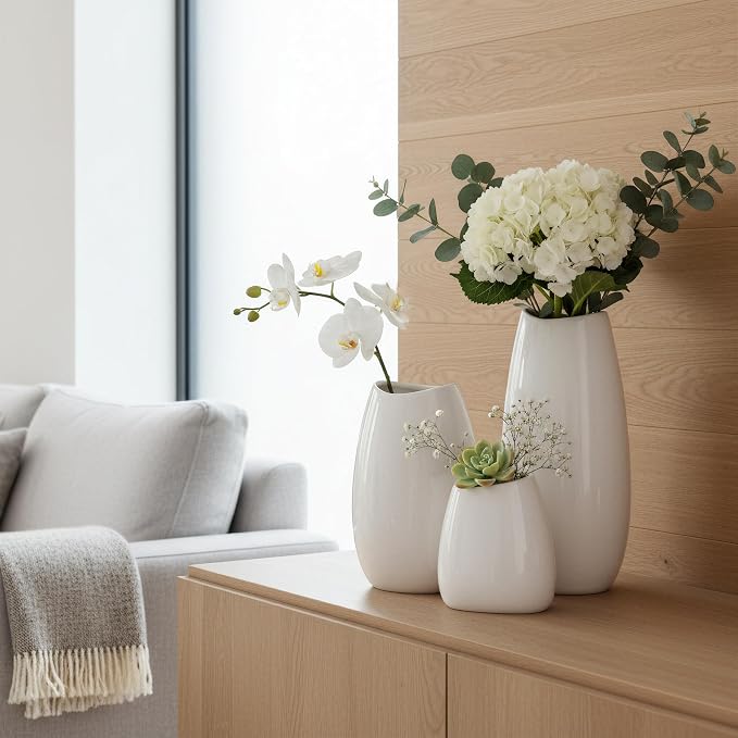 hjn Ceramic Vase Set of 3 White Flower Vase - Image 9