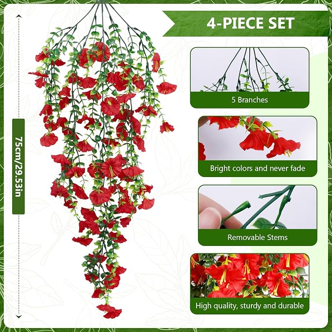 4-Pack Fake Hanging Plants, Faux Hanging Plant Artificial Greenery - Image 3