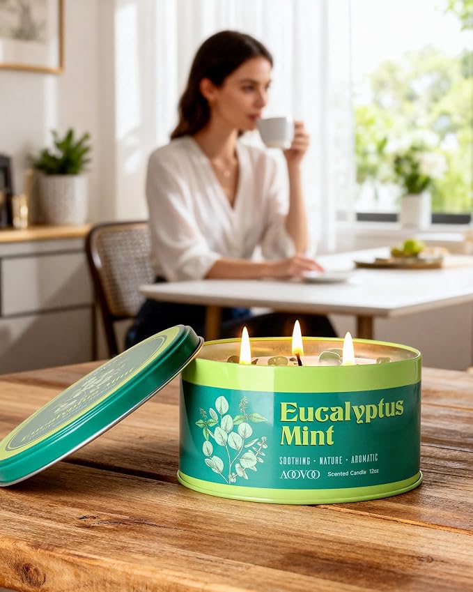 AOOVOO Eucalyptus Mint Candle for Relax - 12oz Scented Candle - Image 5