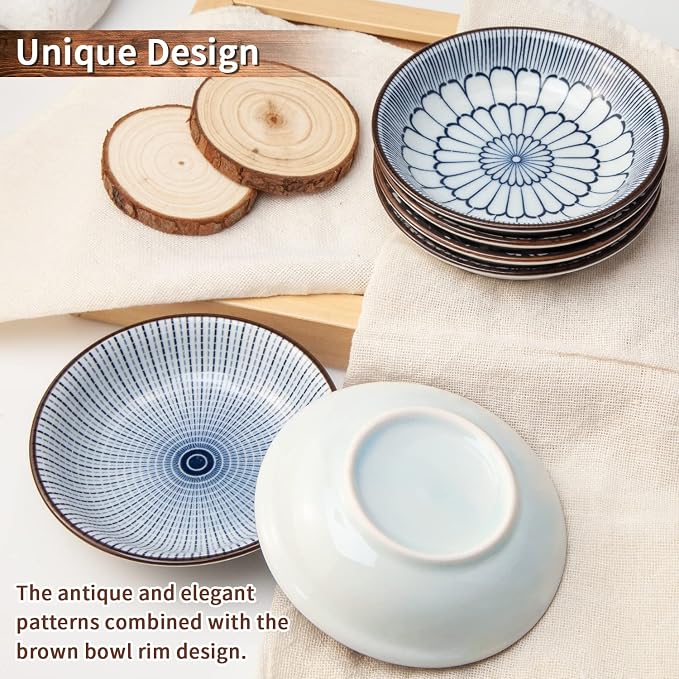 Eisinly 6 Pack Dipping Bowls, 3 OZ Small Ceramic Soy Sauce Dish, Vintage Blue | - Image 6