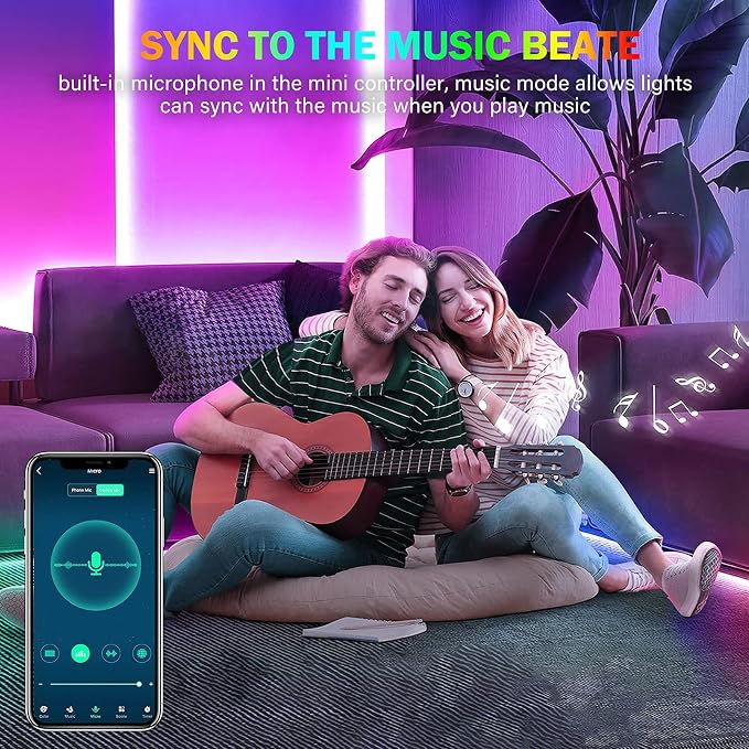 Tenmiro Led Lights for Bedroom, Music Sync LED Rope Lights APP Control - Image 4