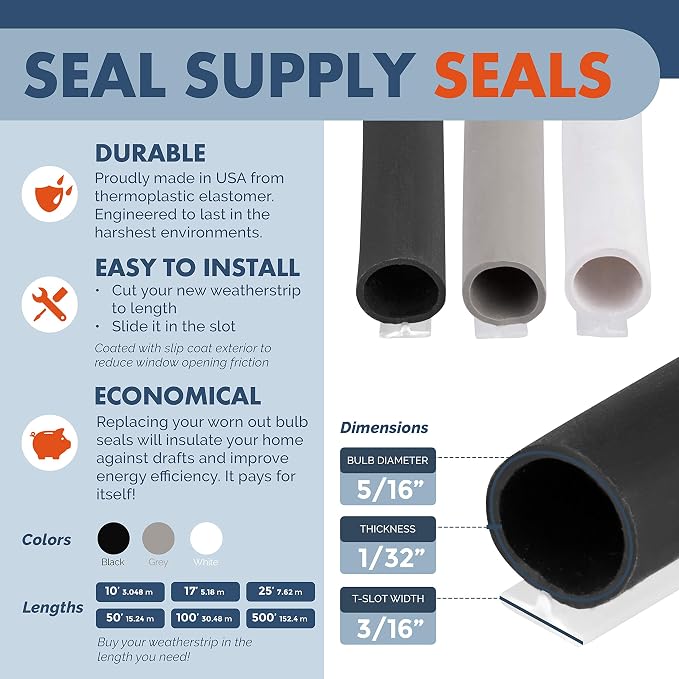 T-Slot Mount Window Weatherstrip Seal 5/16" Bulb Bubble - Image 4