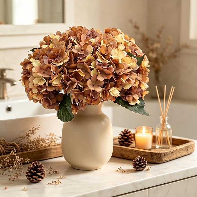 Kimura's Cabin 6Pcs Hydrangea Artificial Flowers Fall Flower, Autumn Yellow | - Image 7