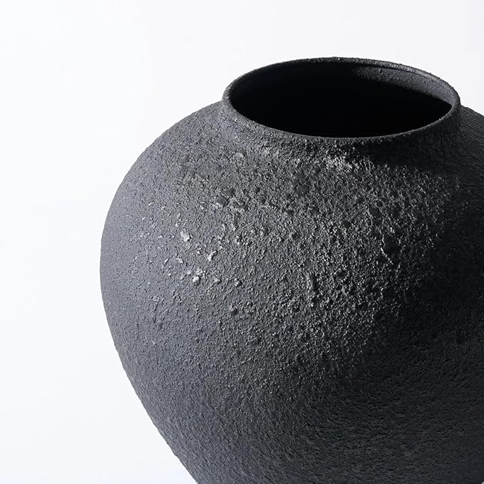 Black Large Round Vase Pottery Look - Image 4