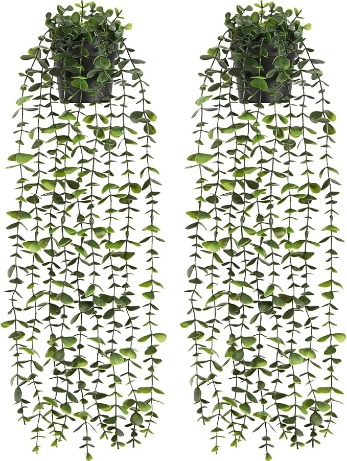 2Pcs Fake Hanging Plants with Pot, Potted Faux Eucalyptus | Fake Vines Ivy by Waipfaru