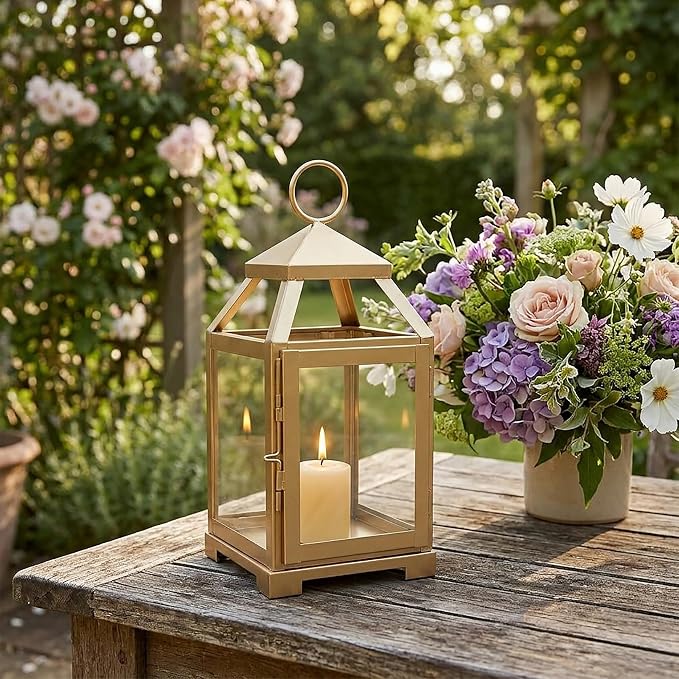 Hosley 12 Inch High Clear Glass and Iron Classic Style Lantern Ideal Gift - Image 3