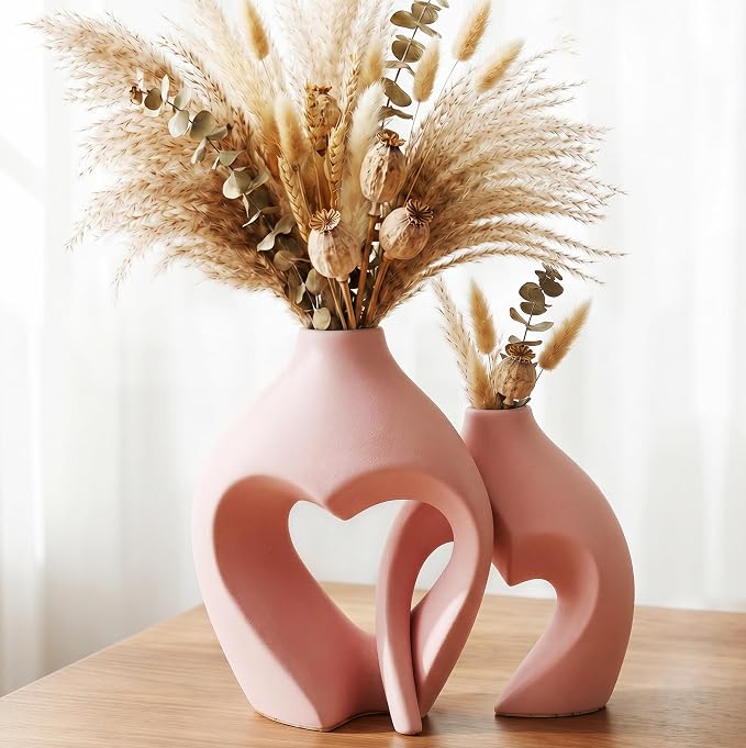 Ceramic Flower Vases Table Decor Heart Shaped Vase Set of 2 Pink | Nordic Heart by Zormon