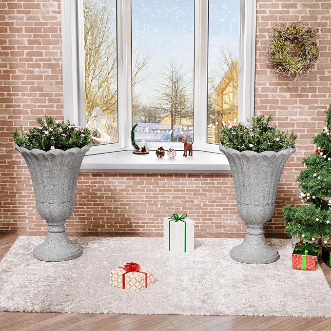 Tall Plastic Urn Planters and Pedestal - Image 9
