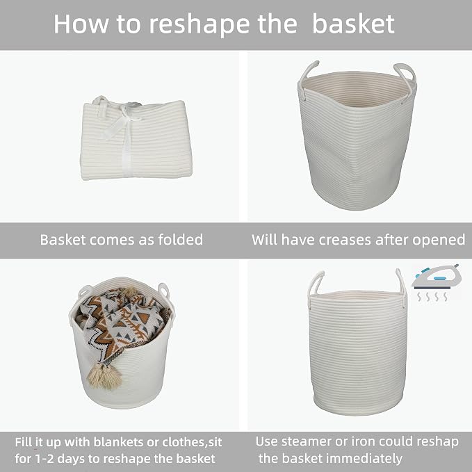 XUANGUO White Cotton Rope Laundry Basket Hamper - Image 6