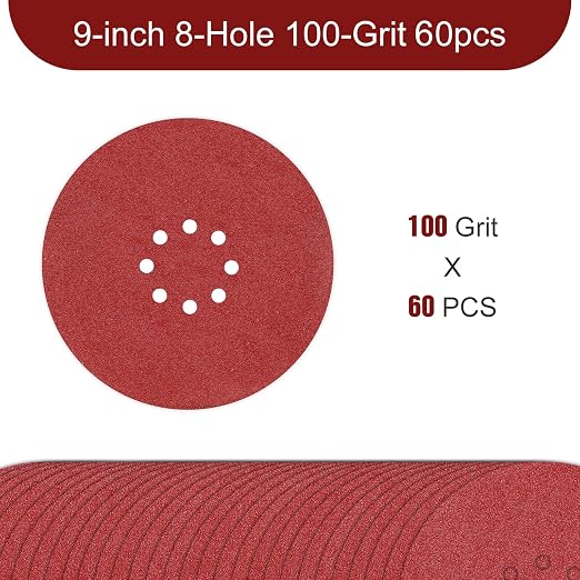 9 inch Sanding Discs 100 Grit 8 Holes Hook and Loop Sandpaper - Image 2