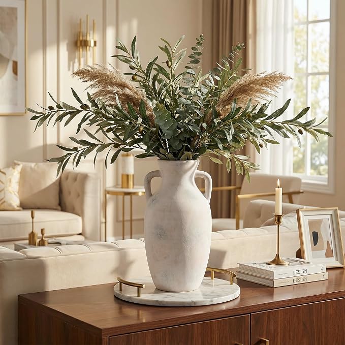 Ceramic Flower Vase with Handles, Neutral Tall Clay Decorative Terracotta Vases - Image 6