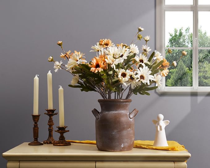 Quoowiit Ceramic Rustic Farmhouse Vase, Distressed Decorative Flower Vases - Image 7