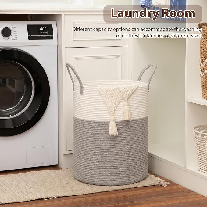 OIAHOMY 80L Nursery Hamper Laundry Basket Laundry Hamper Grey/White | - Image 4