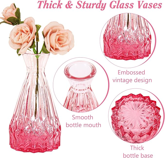 Set of 40 Glass Bud Vases, Small Pink Glass Vases in Bulk, Mini Vintage - Image 3